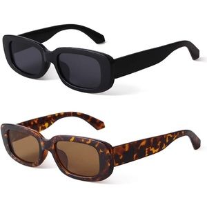 2- Tortoise and black Sunglasses Retro 90’s Narrow Square Frame UV400 Protection